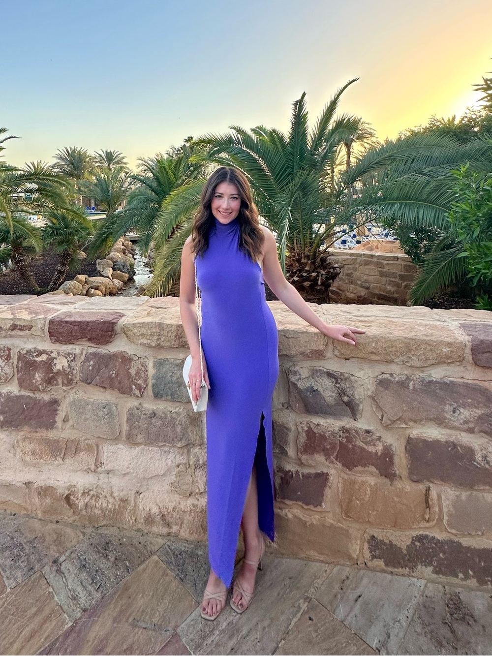 Norma Kamali Halter Turtle Side Slit Gown in Light Purple